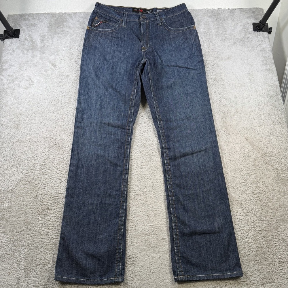 Ariat FR Jeans Mens 33x34 Blue Denim M4 Relaxed Boot Cut Workwear Cowboy Rodeo
